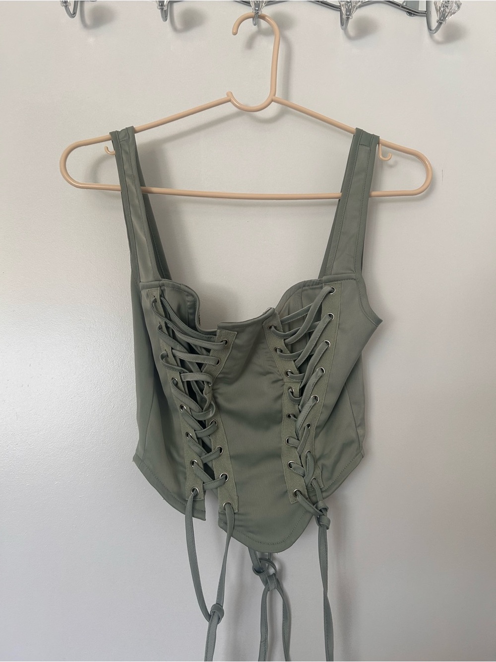 PrettyLittleThing Olive Lace-Up Corset Crop Top